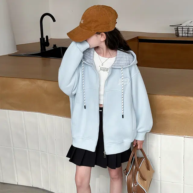 木木兔儿童上装 潮牌时髦洋气甜美中大童冬季童装外套女孩衣服上衣长袖小学生女生连帽卫衣夹克