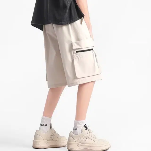 木木兔 夏季美式潮流百搭裤子简约设计感五分裤大口袋工装休闲短裤 男女同款