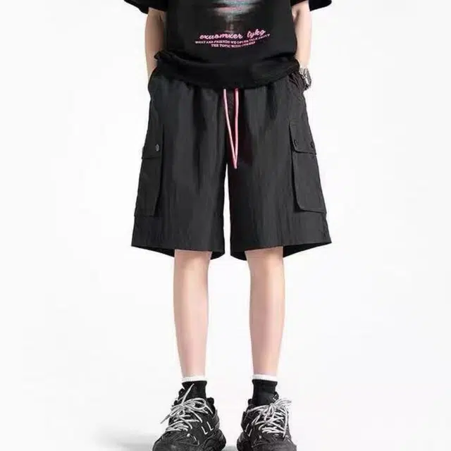 木木兔 男士夏季美式潮流百搭裤子简约设计感五分裤夏天男生轻薄透气休闲短裤 男女同款