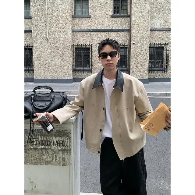 木木兔 潮牌美式高街男生穿搭长袖春秋外穿潮流百搭男士秋冬衣服国潮宽拼色皮领外套夹克 男女同款