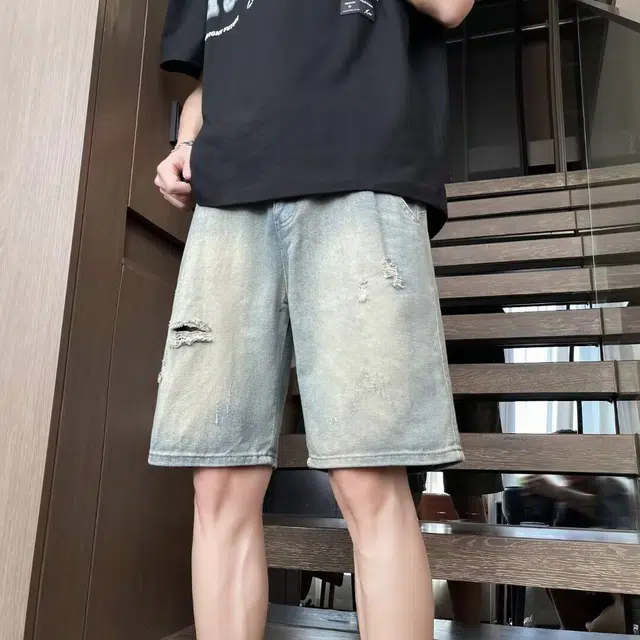 木木兔 休闲美式潮流破洞百搭裤子牛仔短裤 男款