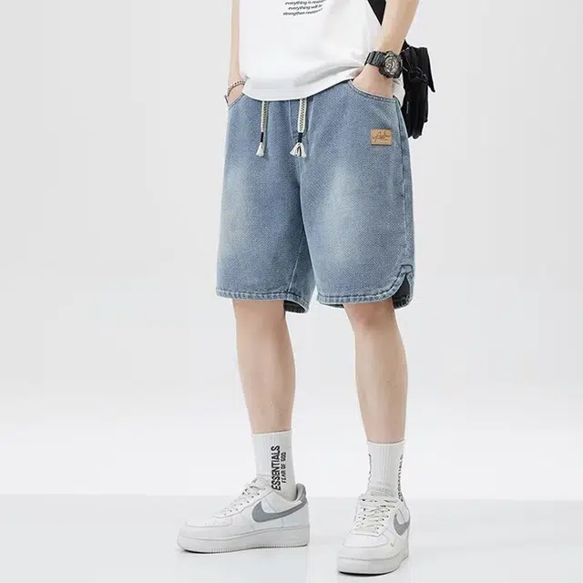 木木兔 休闲美式潮流百搭简约宽松星空纹工装五分牛仔短裤 男款