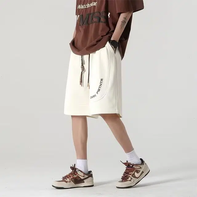 木木兔 男士夏季短裤美式男生潮流百搭裤子潮牌宽松系绳五分裤简约休闲裤夏天 男款