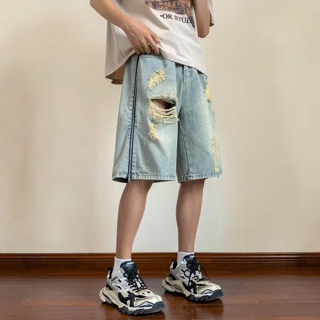木木兔 休闲美式潮流百搭裤子简约工装五分牛仔短裤 男款