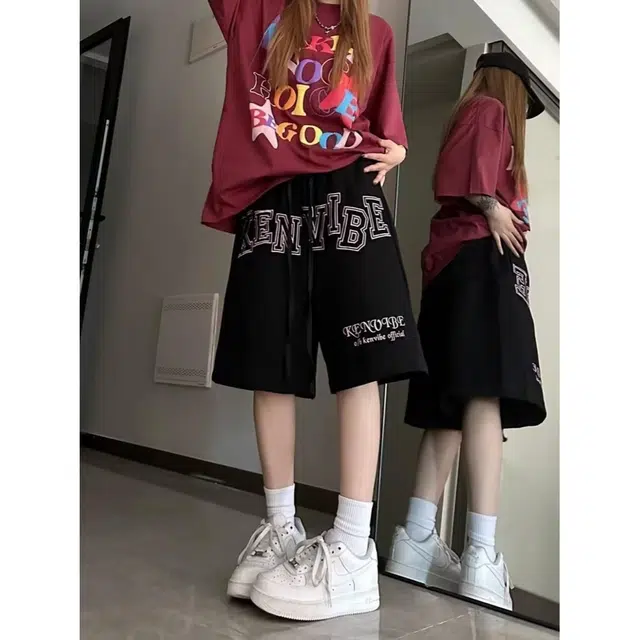木木兔 男士夏季美式潮流百搭裤子简约设计感五分裤夏天男生潮牌宽松休闲短裤 男女同款
