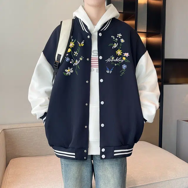 木木兔 美式高街重磅男士长袖外穿秋冬穿搭秋天休闲轻奢潮流百搭衣服时尚刺绣秋季国潮宽松外套夹克 男款