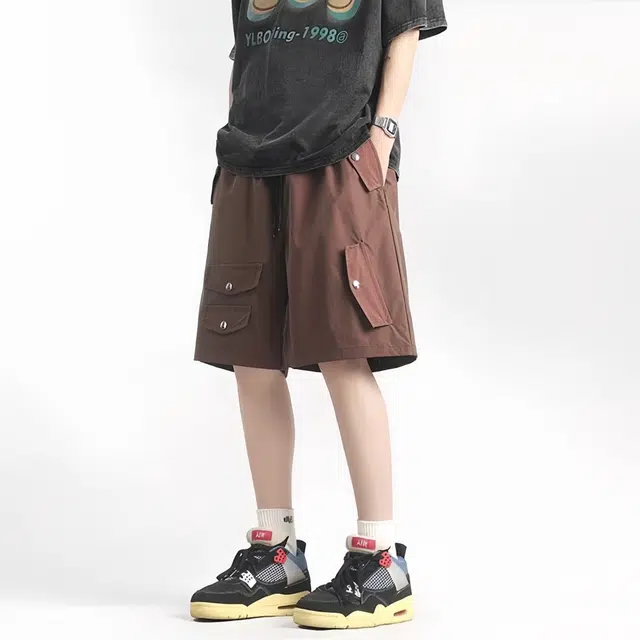 木木兔 男士夏季美式潮流百搭裤子简约设计感五分裤夏天男生复古工装休闲短裤 男女同款
