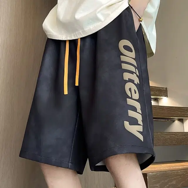 木木兔 男士夏季美式潮流百搭裤子简约设计感五分裤夏天男生字母印花休闲短裤 男女同款