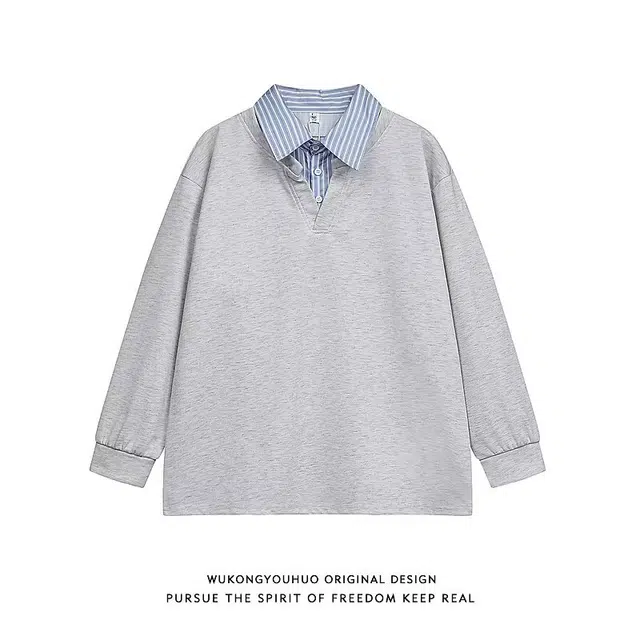 木木兔 美式高街重磅长袖男生秋冬潮流穿搭简约男款冬天时尚轻奢百搭冬季衣服国潮宽松复古假两件上衣卫衣 男女同款