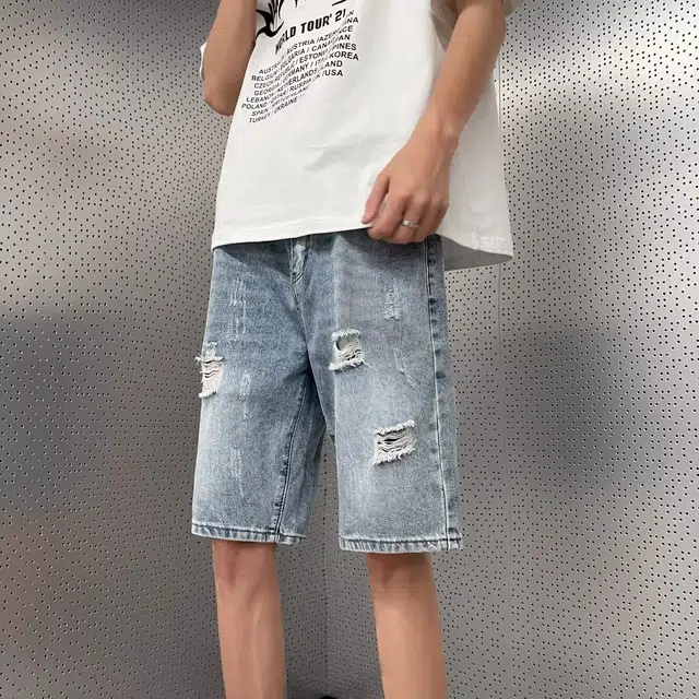 木木兔 美式潮流简约工装五分牛仔短裤 男款