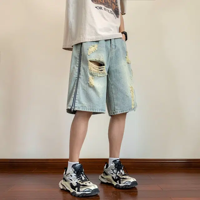 木木兔 休闲美式潮流百搭裤子简约工装五分牛仔短裤 男款