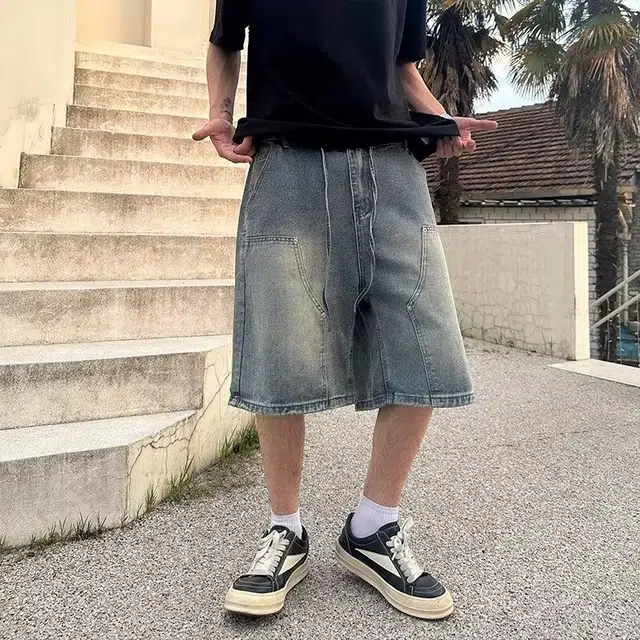 木木兔 休闲美式潮流百搭简约工装痞帅五分裤牛仔短裤 男款