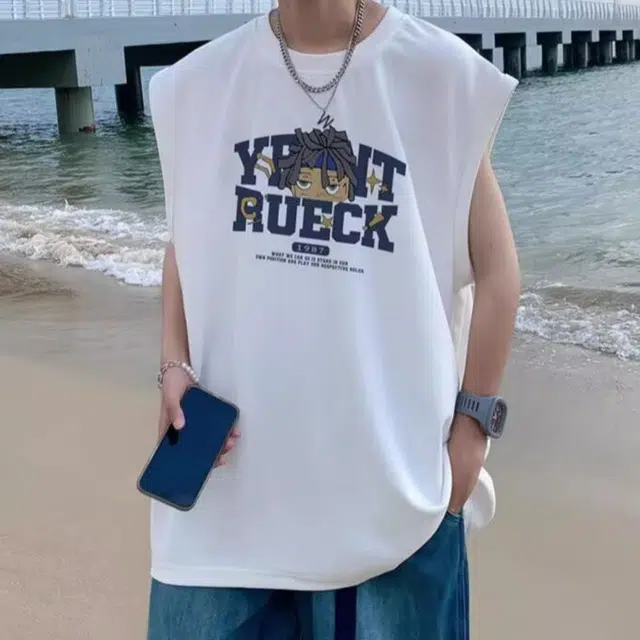 木木兔 美式轻奢重磅纯棉无袖潮流国潮穿搭百搭纯色背心 男款
