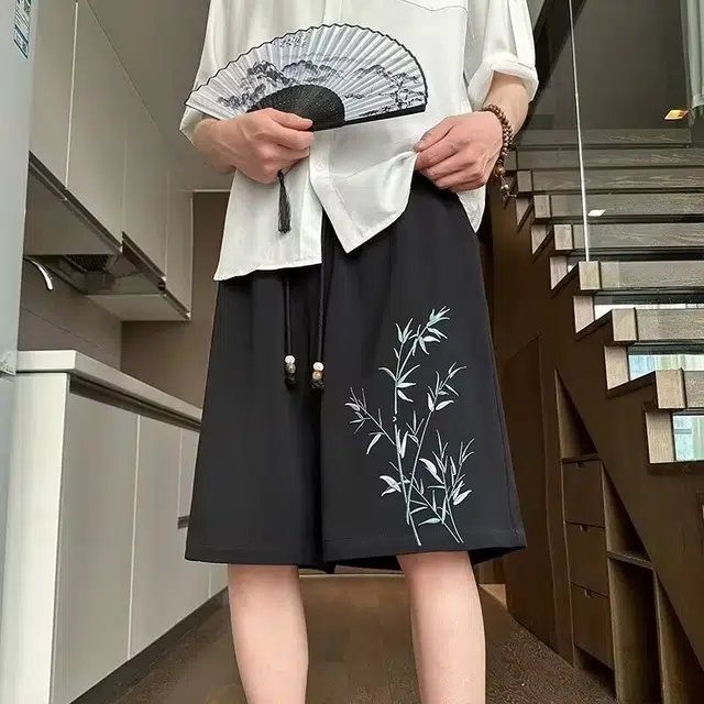 木木兔 男士夏季美式潮流百搭裤子简约设计感五分裤夏天男生新中式冰丝休闲短裤 男女同款