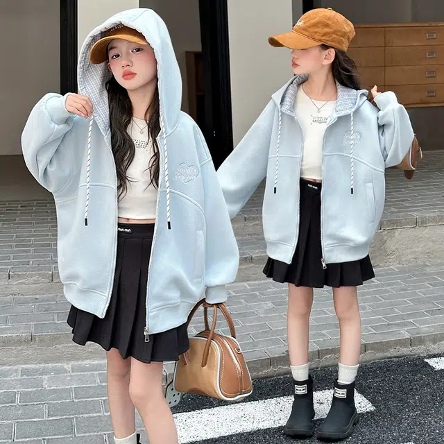 木木兔儿童上装 潮牌时髦洋气甜美中大童冬季童装外套女孩衣服上衣长袖小学生女生连帽卫衣夹克