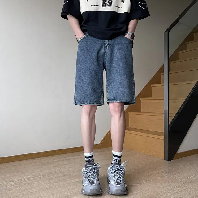 木木兔 美式潮流百搭裤子牛仔短裤 男款