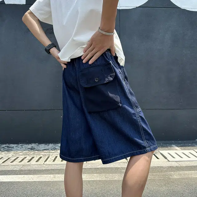 木木兔 男士夏季短裤美式潮流百搭男生裤子简约工装中裤宽松直筒水洗五分裤夏天牛仔裤 男款