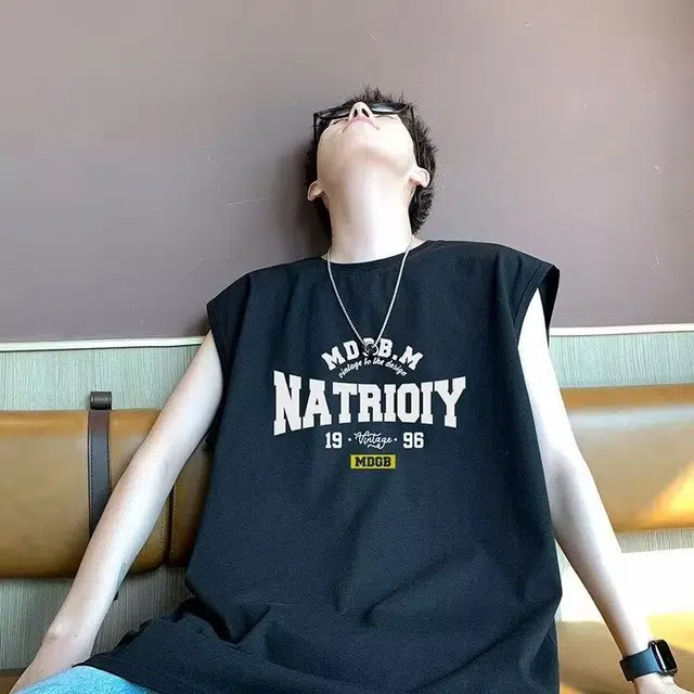 木木兔 美式轻奢重磅纯棉潮流纯色百搭无袖背心 男款
