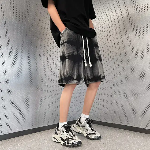 木木兔 休闲美式潮流百搭简约工装拼接五分牛仔短裤 男款