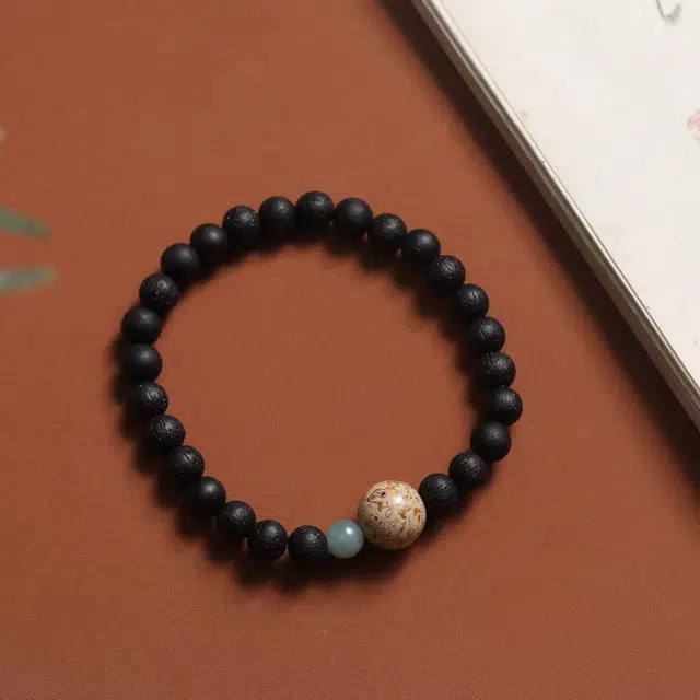 舞依翡 单圈搭配蓝翡大漆单圈原创中式国风珠串 降真香 手串 男女同款情侣款