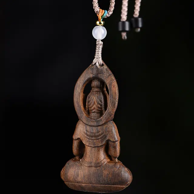 舞依翡 菩萨棋木观音礼守护吊坠文玩挂饰 檀木 挂件 男女同款情侣款