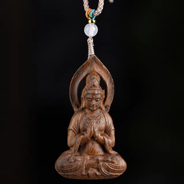 舞依翡 菩萨棋木观音礼守护吊坠文玩挂饰 檀木 挂件 男女同款情侣款