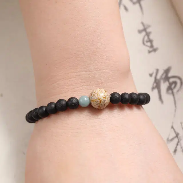 舞依翡 单圈搭配蓝翡大漆单圈原创中式国风珠串 降真香 手串 男女同款情侣款