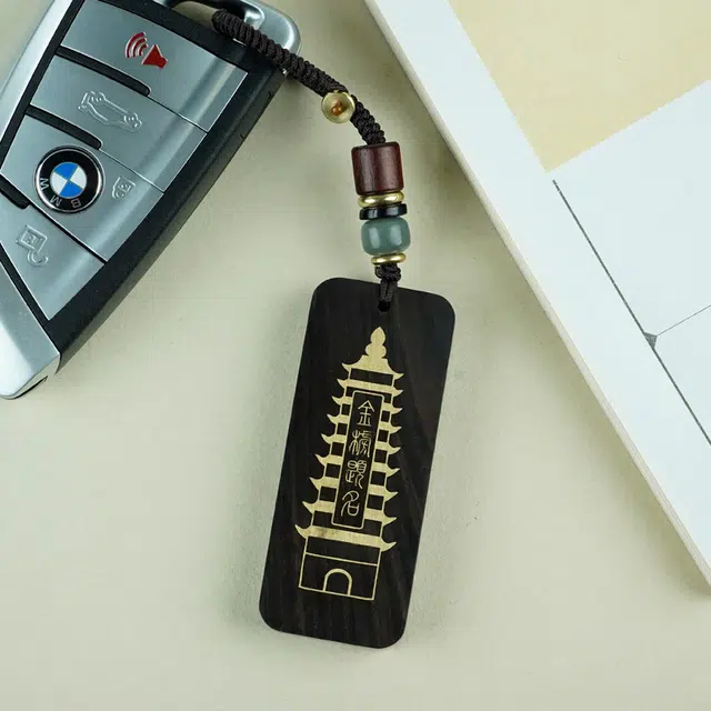 舞依翡 文玩镶嵌文昌塔金榜题名励志雕刻无事牌#好运 黑檀 挂件 男女同款情侣款