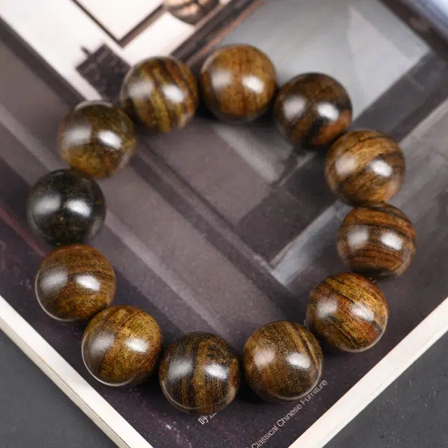 舞依翡 沉贵宝佛珠文玩木串药木手链虎斑纹民族风珍藏饰品 檀木 手串 男女同款情侣款