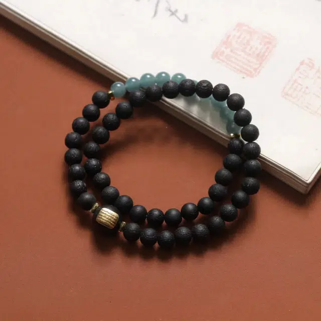 舞依翡 佛珠双圈文玩配饰五条经圆珠新中式国风珠串#好运 降真香 木作手串 男女同款情侣款