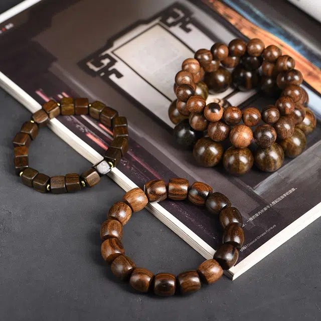 舞依翡 沉贵宝佛珠文玩木串药木手链虎斑纹民族风珍藏饰品 檀木 手串 男女同款情侣款