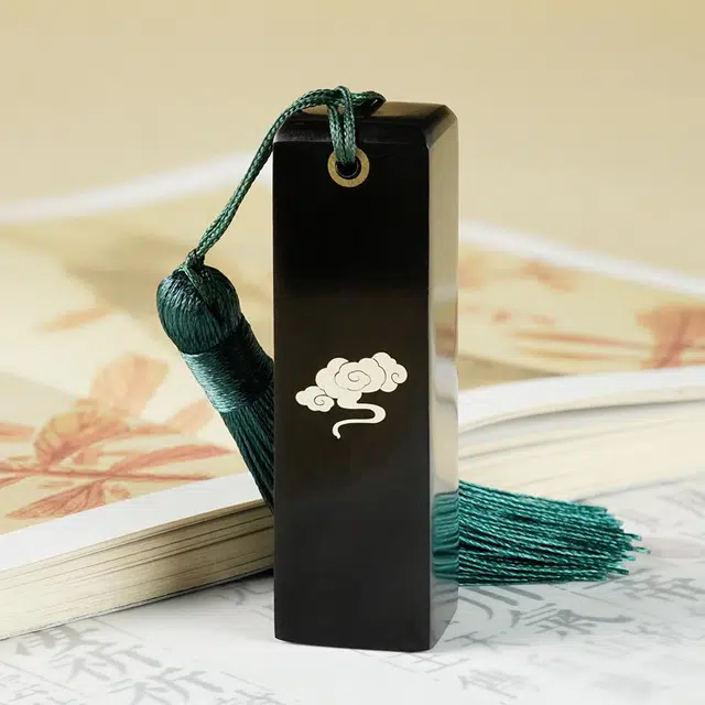 舞依翡 镶银祥云镶嵌国风创意印文创品雕刻章#好运 黑檀 印章 男女同款情侣款