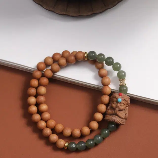 舞依翡 国风简约文玩佛珠双圈扎基拉姆新中式文玩珠串#好运 芭比檀香 木作手串 男女同款情侣款