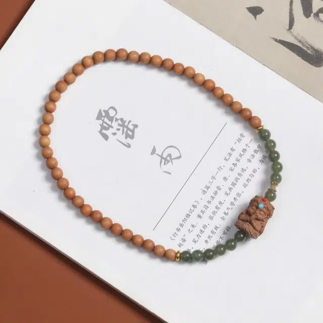 舞依翡 国风简约文玩佛珠双圈扎基拉姆新中式文玩珠串#好运 芭比檀香 木作手串 男女同款情侣款
