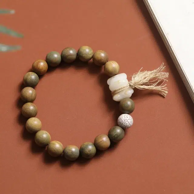 舞依翡 文玩珠串佛珠搭配炭烧熊原创民族风森系#好运 绿檀 手串 男女同款情侣款