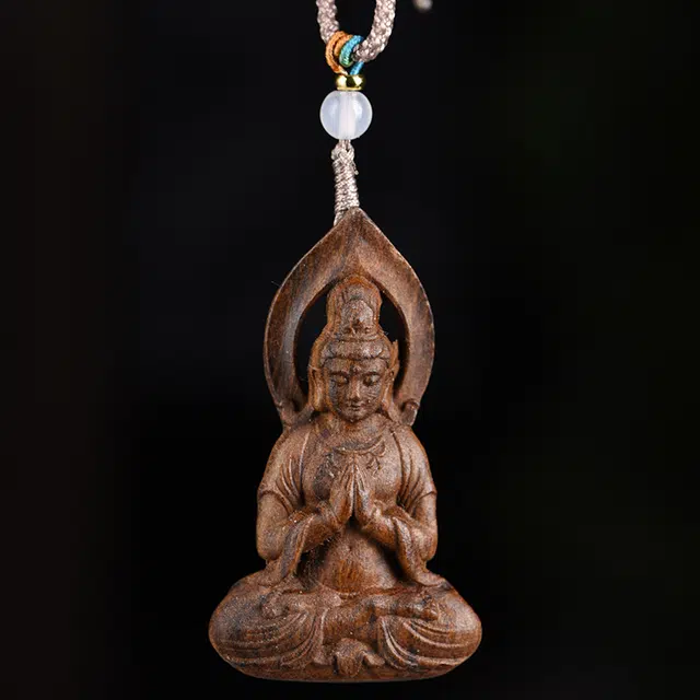 舞依翡 菩萨棋木观音礼守护吊坠文玩挂饰 檀木 挂件 男女同款情侣款