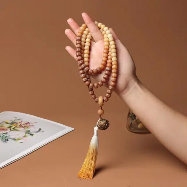 舞依翡 六字真言雕刻咖啡色渐变风化桶珠佛珠念珠挂脖#好运 菩提籽 手串 男女同款情侣款