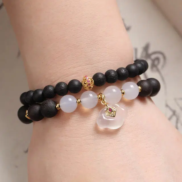 舞依翡 双圈檀木搭配祥云吊坠双圈珠串新中式国风文玩佛珠#好运 降真香 手串 女款