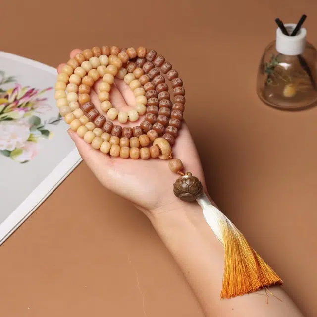 舞依翡 六字真言雕刻咖啡色渐变风化桶珠佛珠念珠挂脖#好运 菩提籽 手串 男女同款情侣款