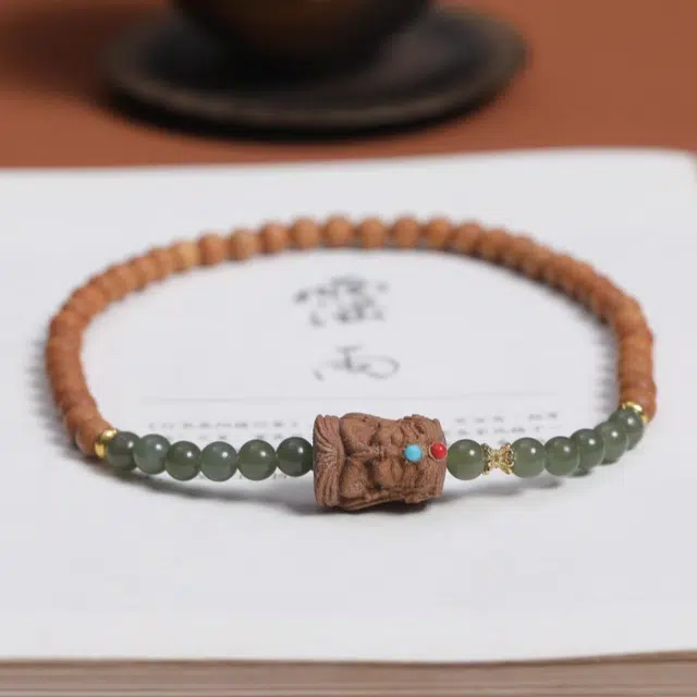 舞依翡 国风简约文玩佛珠双圈扎基拉姆新中式文玩珠串#好运 芭比檀香 木作手串 男女同款情侣款