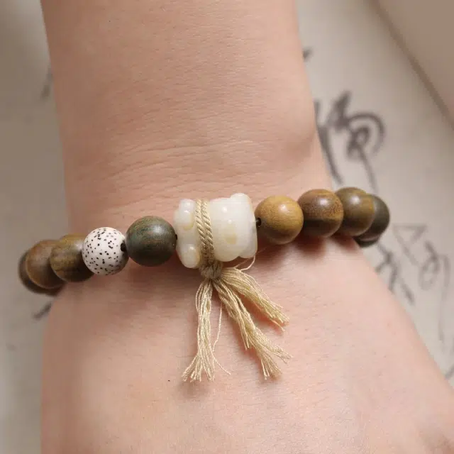 舞依翡 文玩珠串佛珠搭配炭烧熊原创民族风森系#好运 绿檀 手串 男女同款情侣款