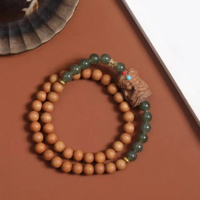 舞依翡 国风简约文玩佛珠双圈扎基拉姆新中式文玩珠串#好运 芭比檀香 木作手串 男女同款情侣款