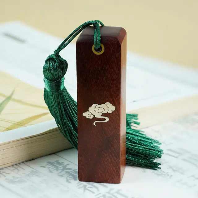 舞依翡 镶银祥云镶嵌国风创意印文创品雕刻章#好运 黑檀 印章 男女同款情侣款