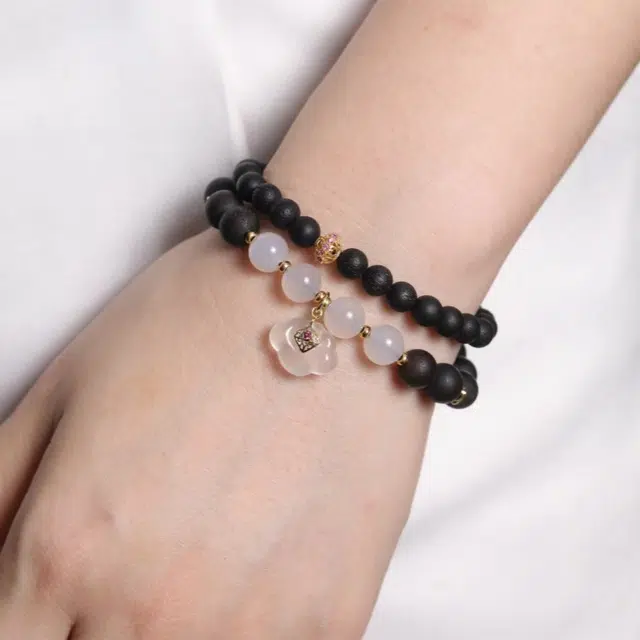 舞依翡 双圈檀木搭配祥云吊坠双圈珠串新中式国风文玩佛珠#好运 降真香 手串 女款