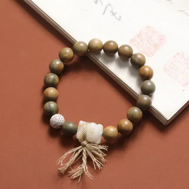 舞依翡 文玩珠串佛珠搭配炭烧熊原创民族风森系#好运 绿檀 手串 男女同款情侣款