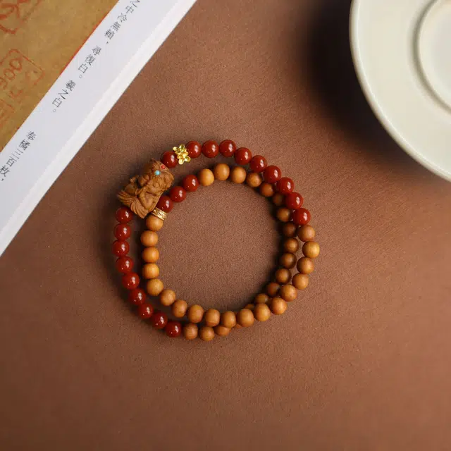 舞依翡 文玩搭配扎基拉姆双圈新中式国风复古#好运 芭比檀香 手串 男女同款情侣款