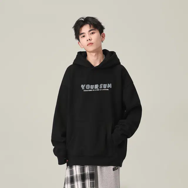 宜而爽 美式复古高街潮牌创意卡通像素风鲨鱼印花休闲宽松百搭舒适户外经典个性设计感连帽套头卫衣 男女同款