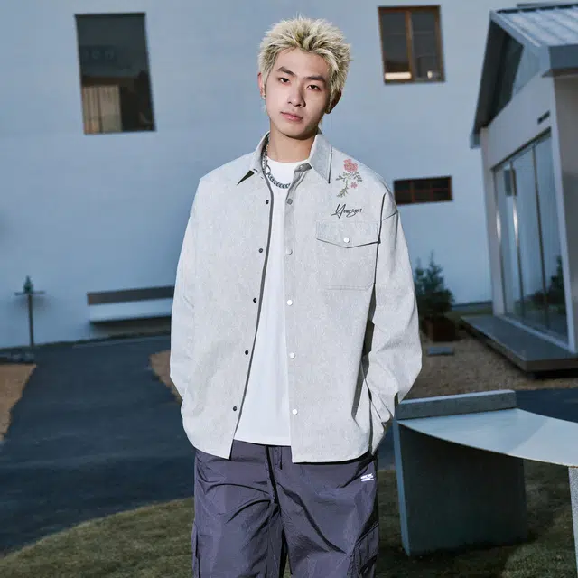宜而爽 美式复古高街痞帅休闲宽松衬衣百搭舒适设计感学院风透气个性落肩翻领长袖衬衫 男女同款