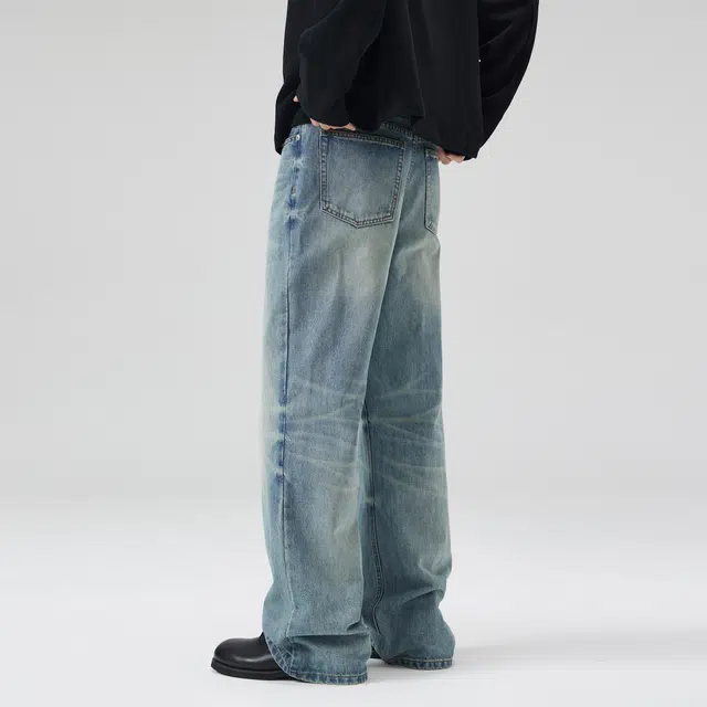 宜而爽 美式高街闪电爆裂纹水洗做旧简约百搭复古设计感泼墨星星小众直筒休闲宽松垂感微喇牛仔裤 男女同款