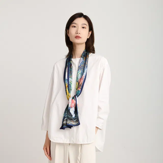 莎莎 花卉油画系列 双层双面异色 简约时尚气质优雅日常百搭 桑蚕丝 丝巾 女款